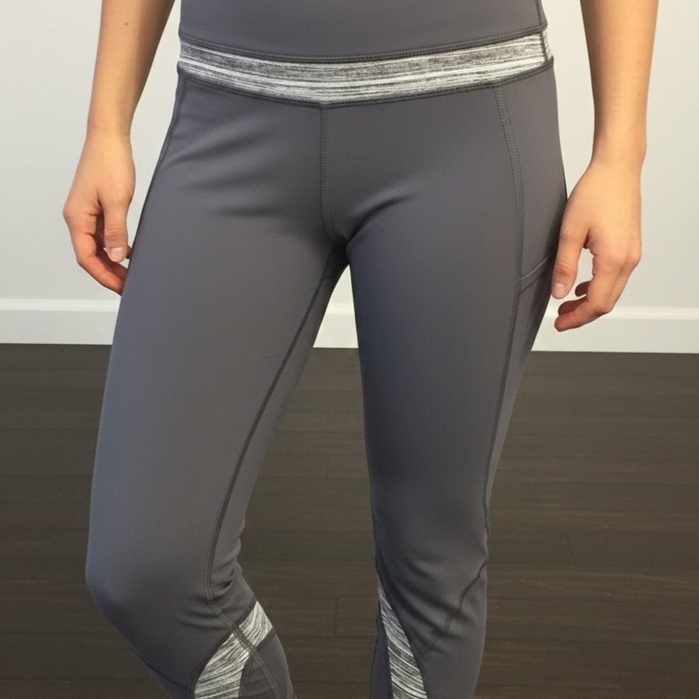 Lululemon Run: Inspire Crop Leggings Grey Heathered White Mesh Size 4